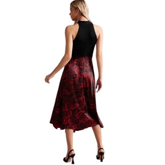 Ted Baker NWT Rosieo Mixed Media Halter Midi Dress Red Black‎ Ted Size 1 / US 2 - Picture 4 of 12